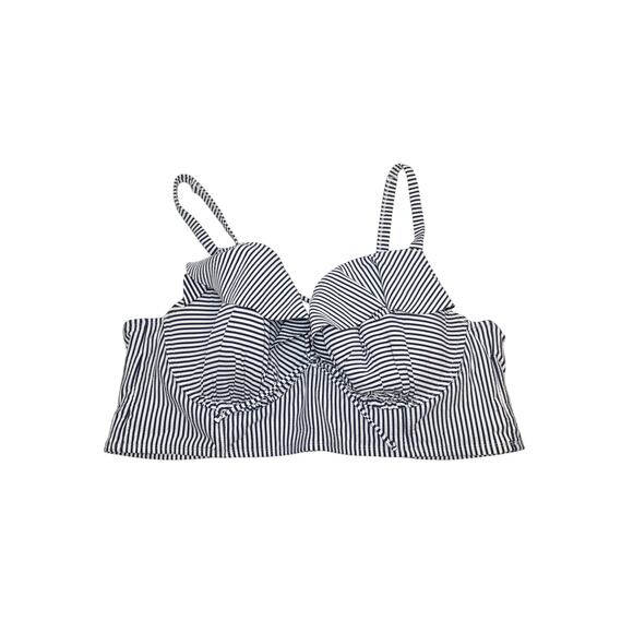 Cacique Swim Lane Bryant Blue & White Stripe Nautical Plunge Swim Bikini Top 46D - Picture 1 of 8